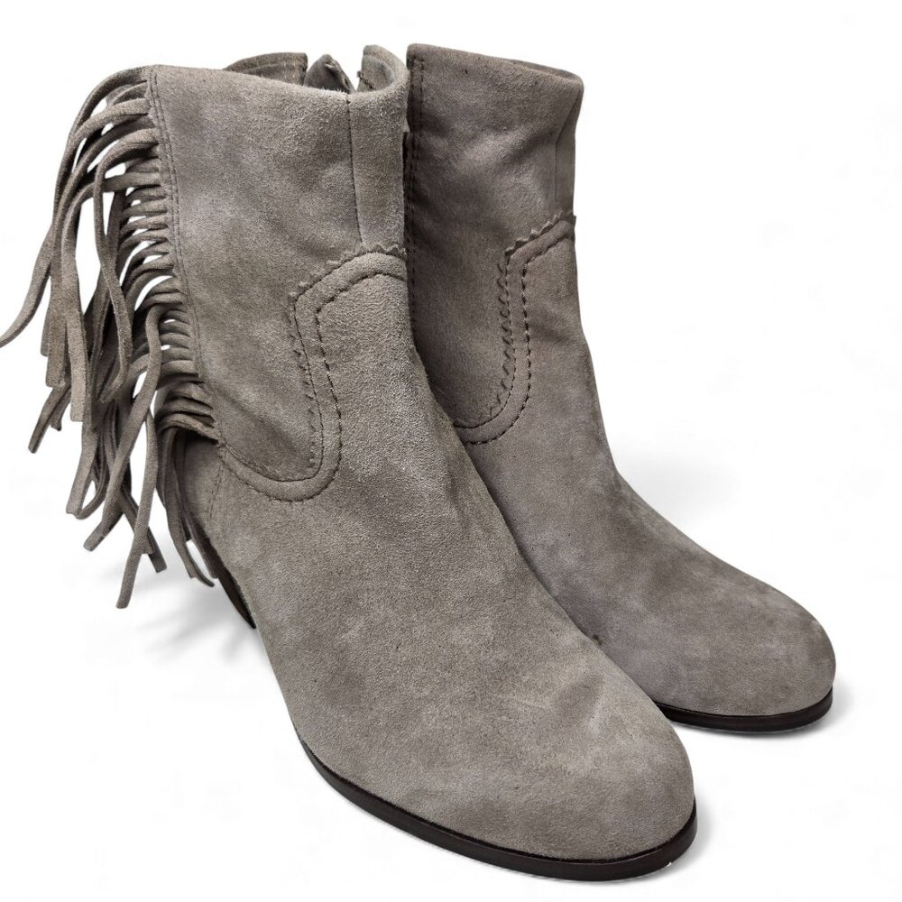 Sam Edelman Louie‎ Suede Heeled Booties Women's Tan Western Fringe Cowgirl 6.5